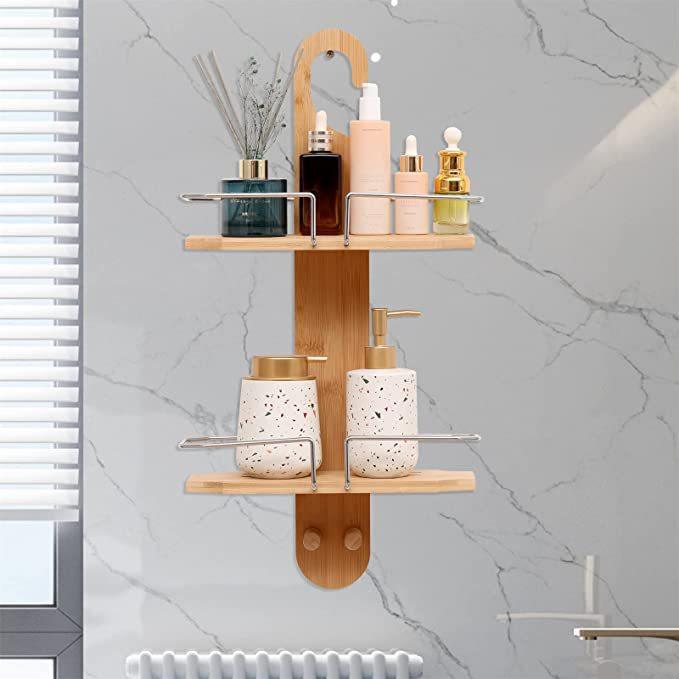 Creative bamboo bathroom shower rack Double shelf